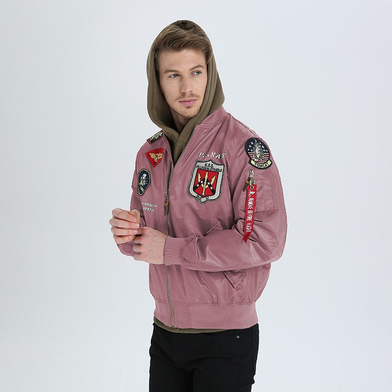 High Quality Military Fashion Casual Boy Youth Lightweight Top Gun Patch Embriodey Streetwear Ma1 Satin Flight Bomber Jacket Men