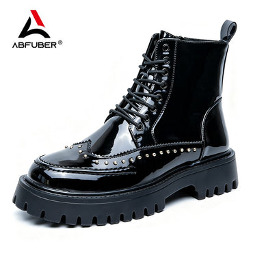 Fashion Rivet Designer Men Boots Motorcycle Pointed Toe Luxury Middle Ankle Short Leather Boots Men Punk Business Dress Shoes