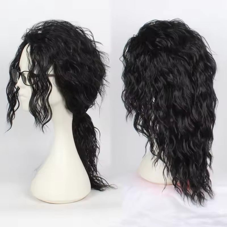 Peruca ou óculos de cosplay do Michael Jackson MJ Peruca sintética cacheada longa preta Acessórios para perucas de cosplay de Halloween