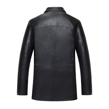 Fashion PU Leather Jacket Mid-length Fleece Thickened Windbreakers Suit Styles Large-sized Coats Overcoats Men's Slimming Trendy