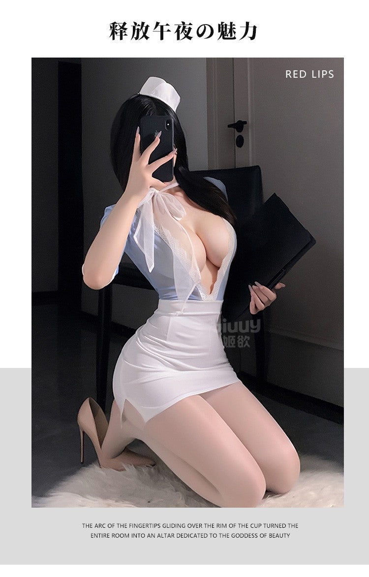 Japanese Advanced Club Flight Attendant Service Sexy Cosplay Costumes Lingerie Stewardess Hip Wrap Skirt Nightclub Bar Uniform