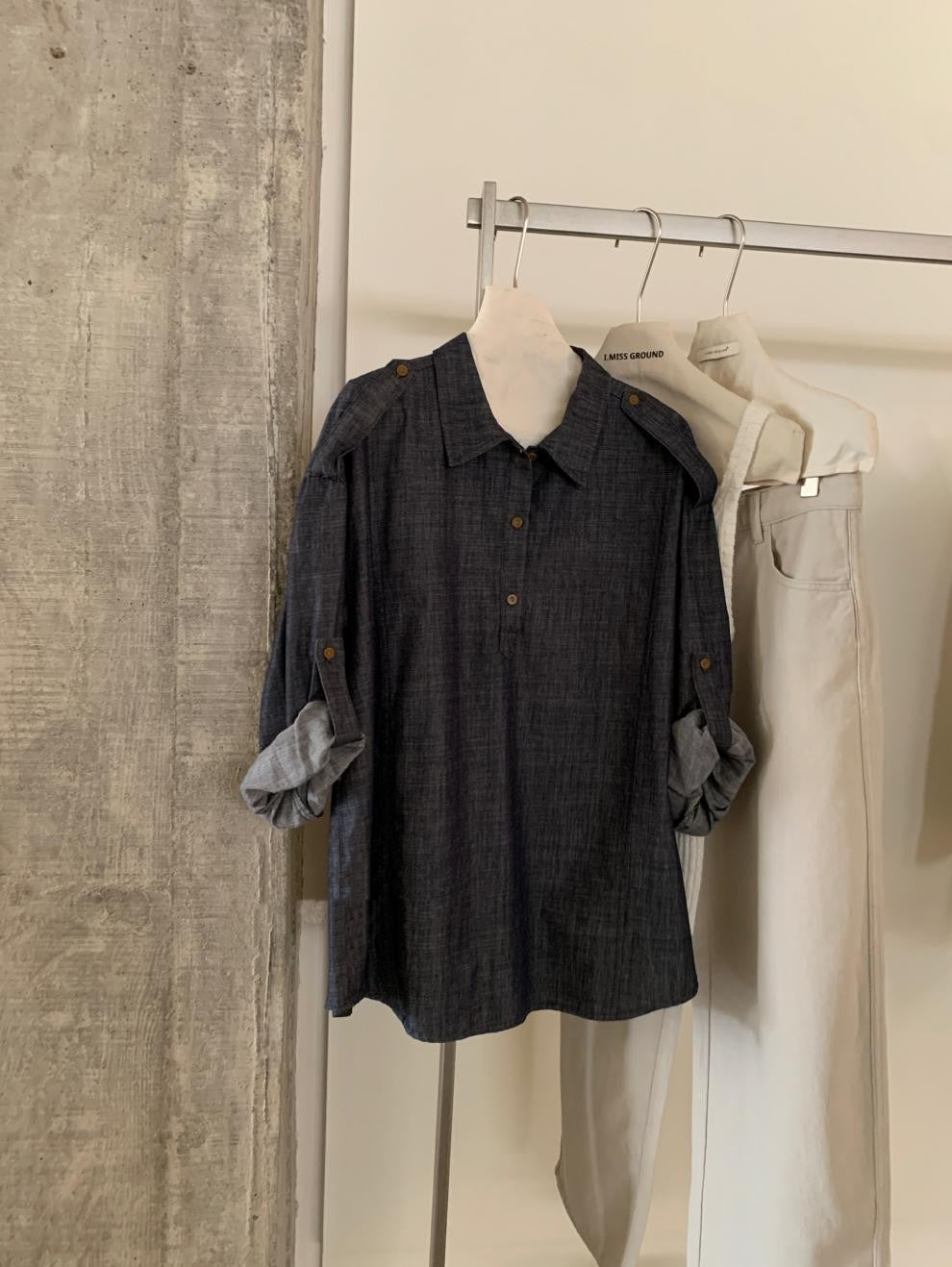 Versatile Chic Dongdaemun Denim Shirt Long Sleeve Woven Straight Cut Commute Urban Style Shirt Versatile Fashionable Shoulder...