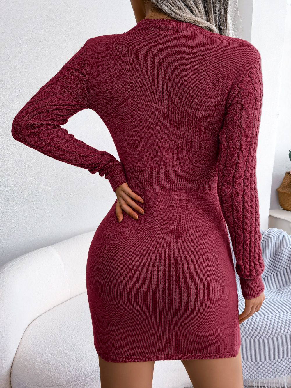 VigoCasey 2025 Blue Casual Short Knit Dress Autumn Winter Women Long Sleeve Dress Sexy Lady Solid Hollow Bodycon Knitted Dresses