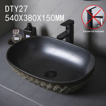 Vintage Style Ceramic Washbasin Black Artistic Hotel Family Bathroom Sink Basins Large Oval Balcony Garden Outdoor Washing Basin