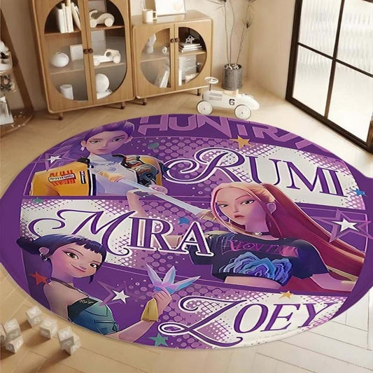 2026 Novo Tapete Redondo KPOP de Flanela Caçadores de Demônios Tapete Macio Lavável e Antiderrapante para Quarto de Crianças para Meninas Decoração de Casa