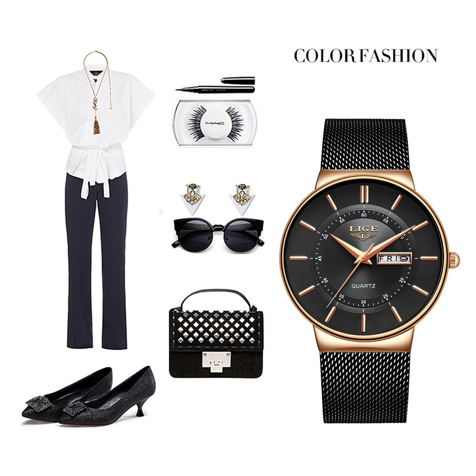 LIGE Quartz Stainless Steel Women Wristwatch Retro Hot Style Great Japanese Movement Quality Fashion Waterproof Watch for Women