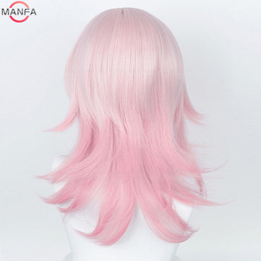 HSR March 7th Cosplay Wig 50cm Long Pink Gradient Wigs Heat Resistant Synthetic Hair Halloween Party