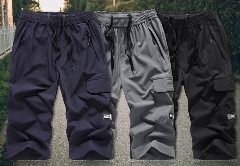 Men's Summer Quick Dry 3/4 Pants Lightweight Capri Shorts Hiking Fishing Travel Casual Cargo Shorts Pants Men Gym Shorts 7XL 8XL