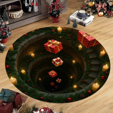 3D Christmas Village Rug Festive Round Carpet Snowy Cottage Design Cozy Holiday Decoration for Living Room Bedroom or Gift Idea