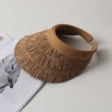 Fashion Designer Tassel Straw Hats Empty Top Summer Empty Top Sun Hat Beach UV Protection Sunshade Cap for Women