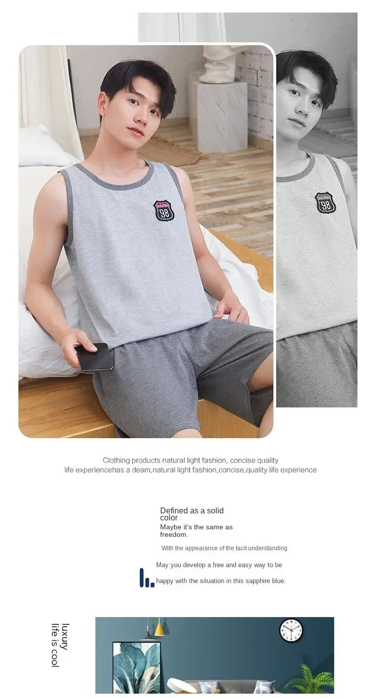 Summer Men Pajamas Summer Short-Sleeved Shorts Nightwear Homewear Cool Feeling Sports Leisure Thin Section Loose Suit Sleepwear
