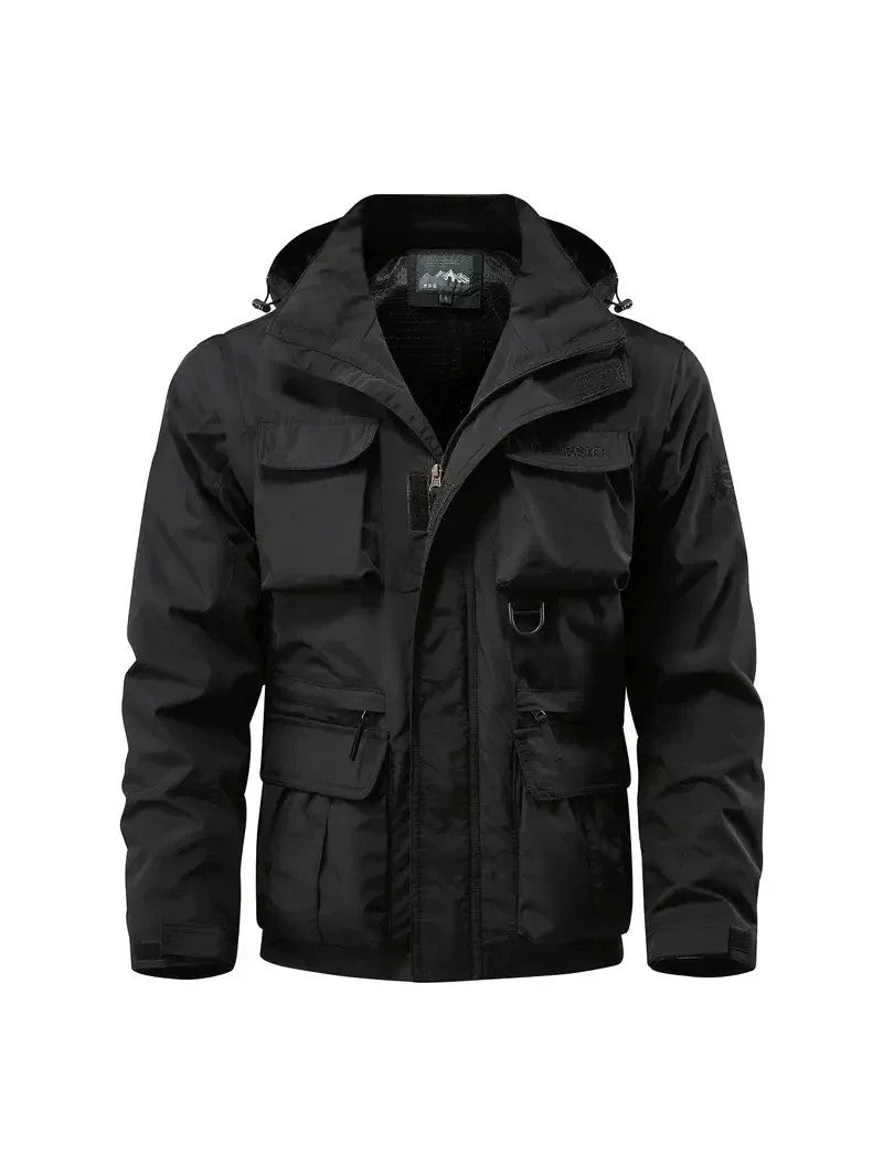 Men's Casual Waterproof Multi Bag Cargo Jacket Vest Suitable for Outdoor Activities Detachable Windproof Hooded Jacket Jacket