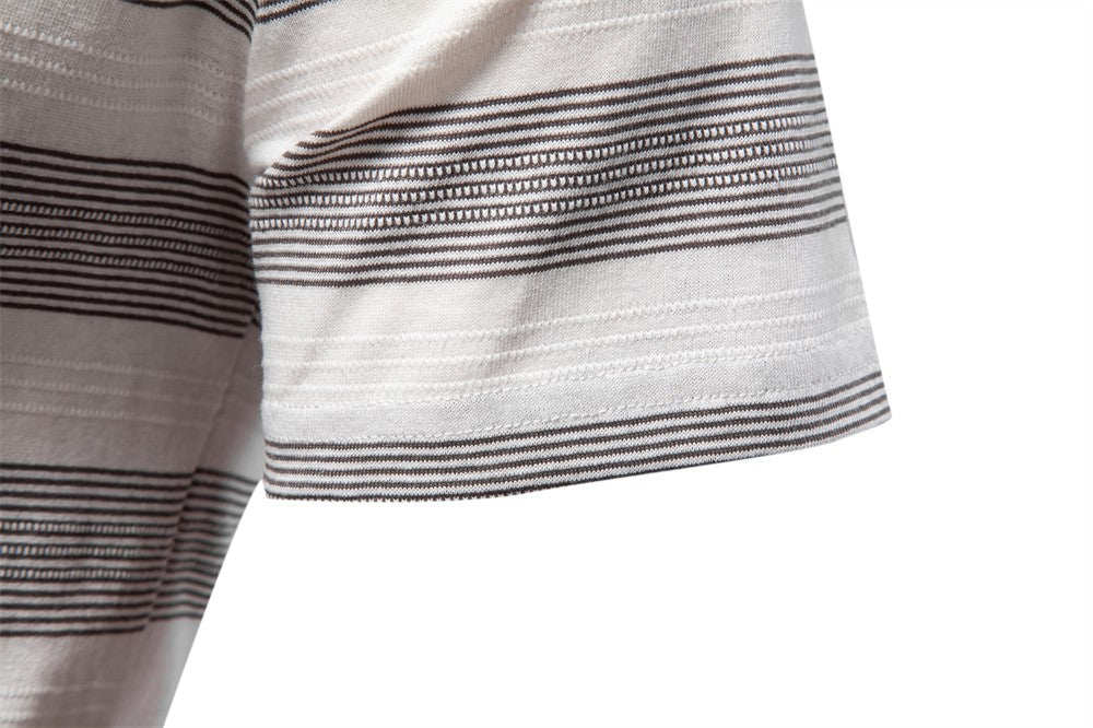 AIOPESON 2025 New Summer Striped V Neck Cotton Polo Shirts for Men Breathable Short Sleeve Casual Knit Shirts Comfort Fit
