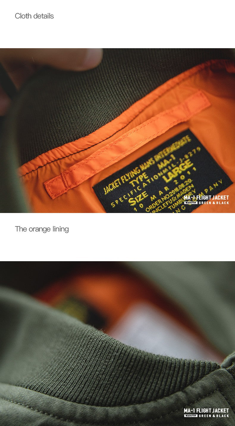 Maden Retro MA1 Bomber Flight Jackets Green Windproof Pilot Jacket Casual Motorcycle Baseball Coat for Men's Spring and Autumn