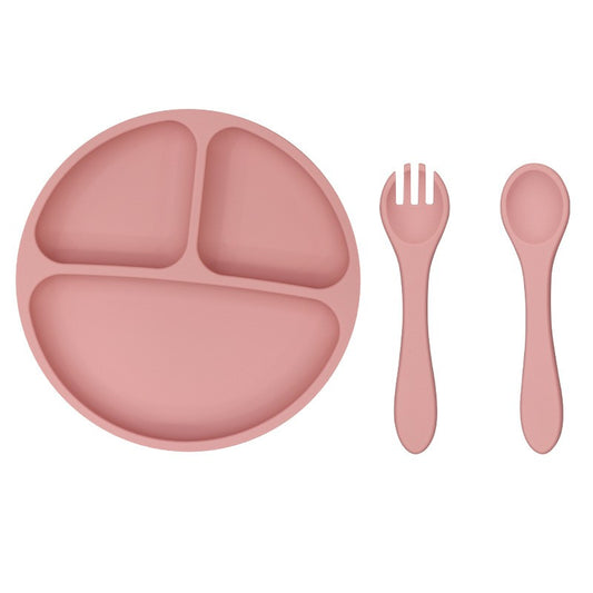 3PCS Children's Tableware Set Baby Eating Food Training Silicone Tableware Set Baby Sucker Feeding Dishes Plate With Spoon Fork
