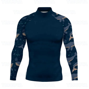 New Men's Surfing Shirt Spray Camo Lycra Rashguard Surf Sportswear Beach UV Swimwear UPF50+ Clothes