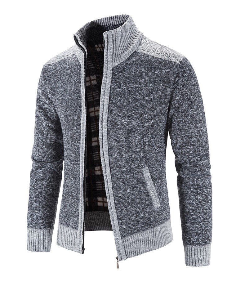 New Winter Men's Patchwork Jacket Knitted Coat Fashion Cardigan Outerwear Long Sleeves Casual Thick Slim Warm Zipper Coats