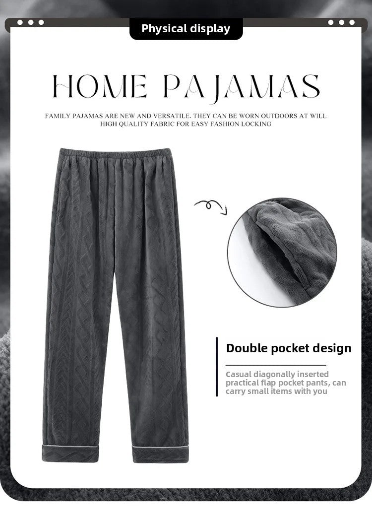 Men's Thickened Coral Fleece Pajama Pants Home Leisure Velvet Plush Winter Warm Large Size Sleepwear Comfortable Soft Fabric