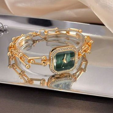 Luxury Minimalist Bracelet Watch Creative Square Multi-Faceted Glass Quartz Movement Chain Mid-century Small High-End Acces