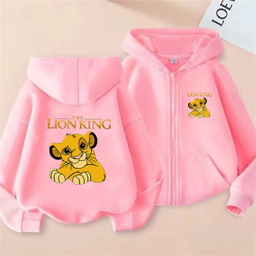 Children's New Anime Lion King Simba Zipper style Pink Long Sleeve Hoodies Tops leisure Sweatshirt Girls Age 3-12 Holiday gifts