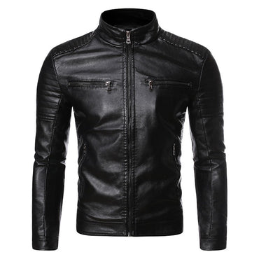 Men's leather jacket 2025 new spring and autumn thin style stand collar striped PU leather jacket motorcycle leather jacket