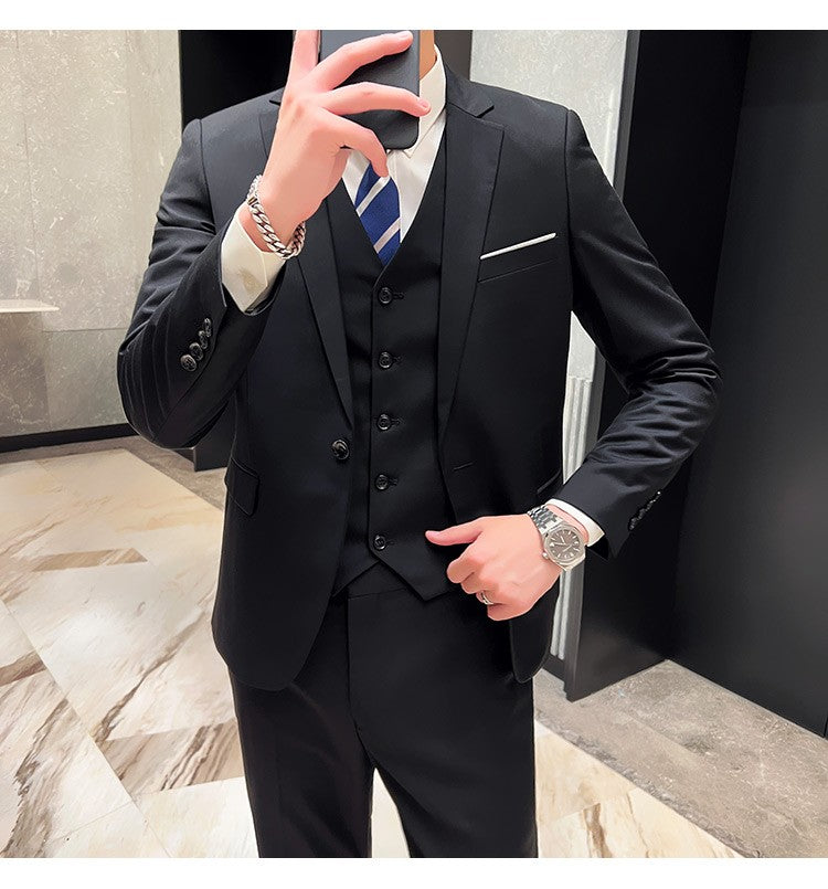 Men's High-Quality 3-Piece Business Casual Wedding Suit Vest Trousers Set Handsome Fashion Banquet Clothing S-6XL