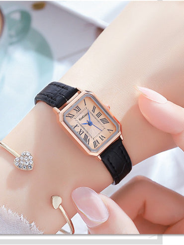 Women's Watch Retro Roman Blue Needle Scale Design Fashionable Square Watch Quartz Watch