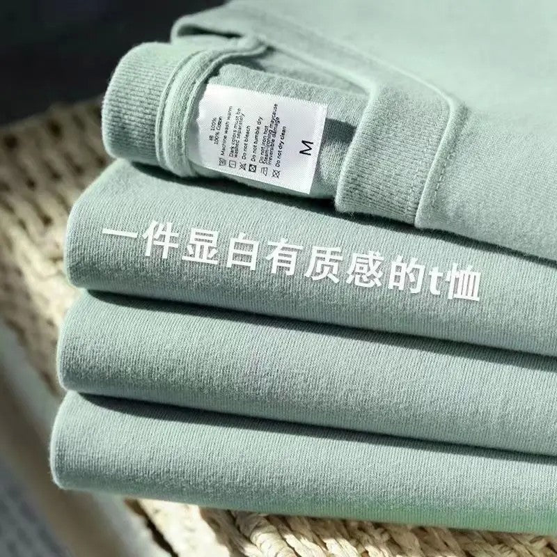 Cotton Solid Color Long-sleeved T-shirt Spring Autumn O-neck Bottoming Tops Men Women Purple Heavy Casual T-shirts for Couples
