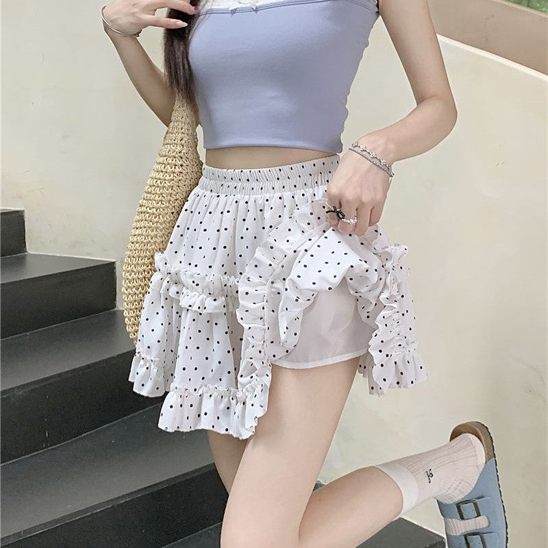 Mini Skirt Cute Sexy Balletcore Elastic High Waist Ball Gown Ruffle Patchwork Lo