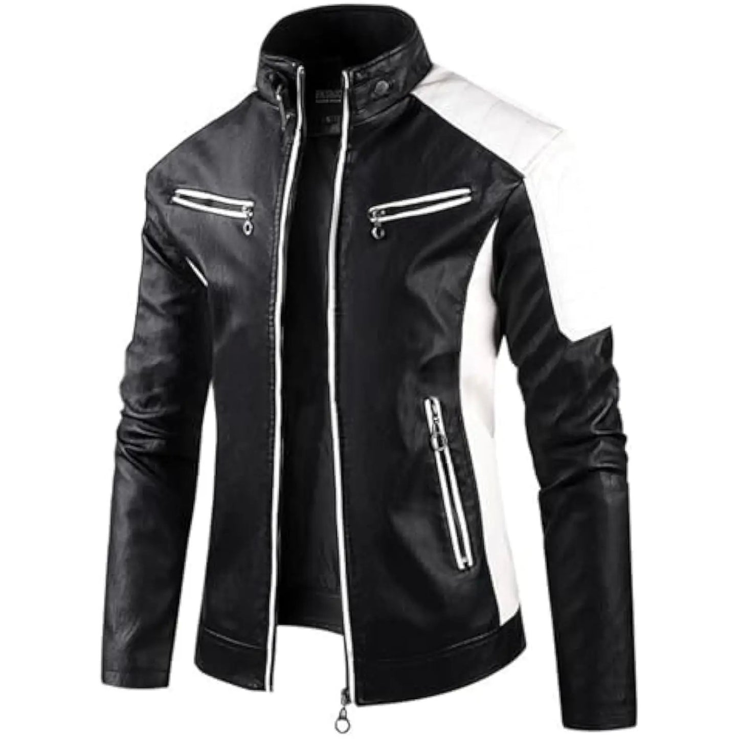 Aviator Full Zip Outerwear Men's Stand Collar Leather Jacket Fall Trendy Color Coats Block Motor Biker Jacket Classic Jacket