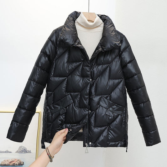 Women Jacket Winter Parkas Female 2023 New Glossy Down Cotton Jackets Stand Collar Casual Warm Parka Short Coat Female Outwear
