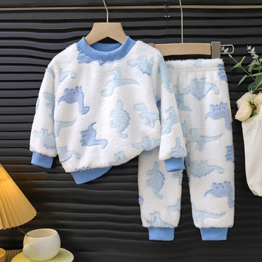 Autumn Winter Sleepwear Flannel Pajamas For Girls Boys Long Sleeve Tops+Pants Suits Fashion Home Clothing Baby Kid Sleep Costume