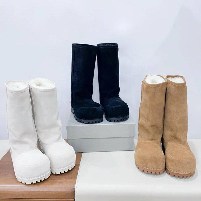 Fashionable Snow Boots Platform Elevating Warm Cotton Shoes Warm Big Head Design Long Boots Ladies All-over Brown Long Boots