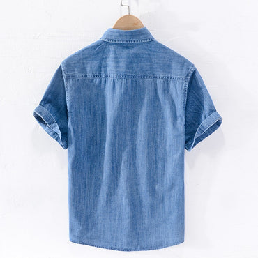 Men Denim Shirt , Thin Summer Half Sleeve Casual Top, Loose Trendy Handsome Short Sleeve ?Camping Denim Short Sleeve Jacket