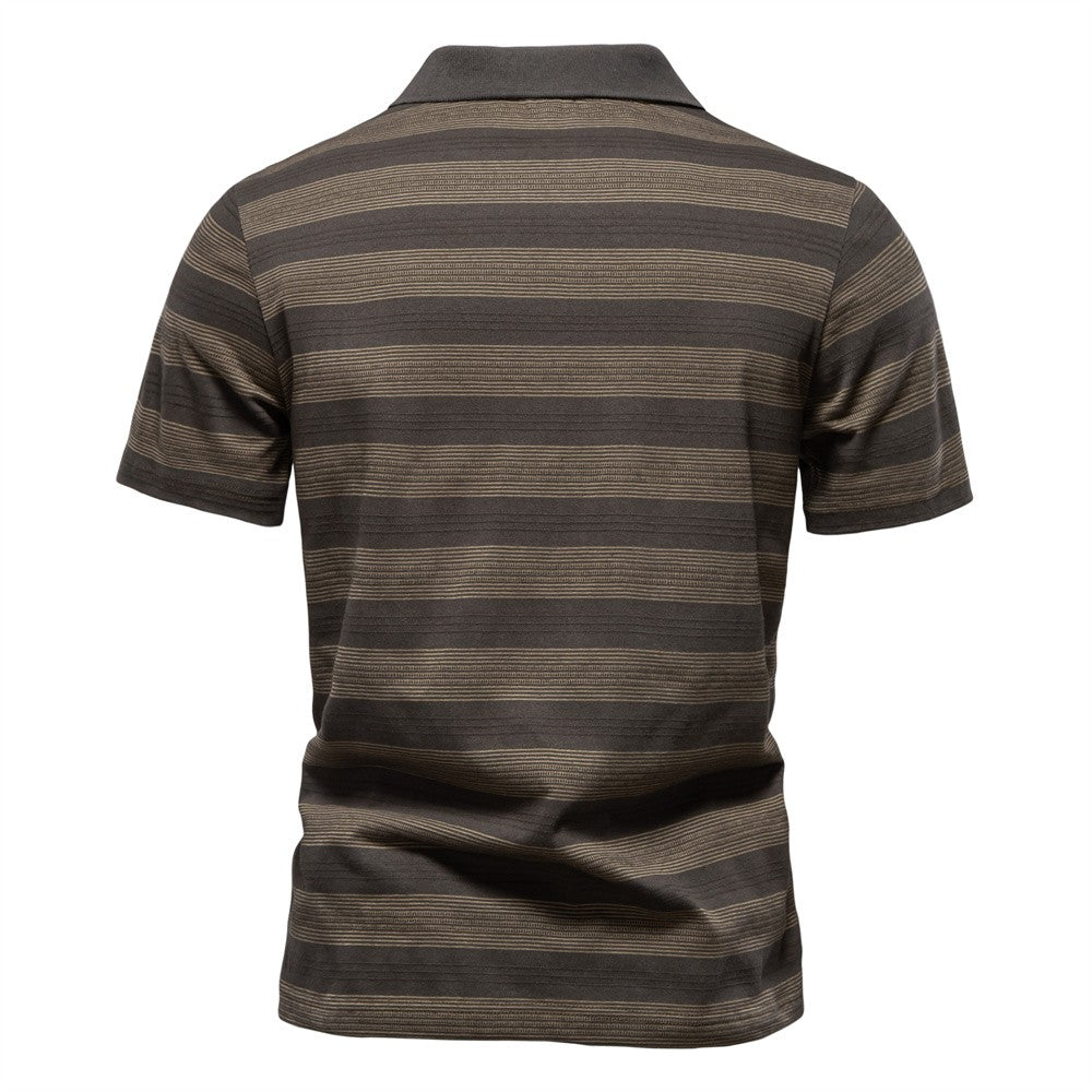 AIOPESON 2025 New Summer Striped V Neck Cotton Polo Shirts for Men Breathable Short Sleeve Casual Knit Shirts Comfort Fit