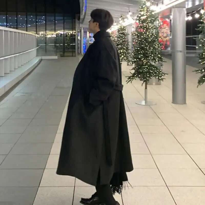 IEFB Korean Style Men's Fashion Tide Woolen Coat Single Breasted Overcoat 2025 Autumn New Stylish Trench Casual Loose Fit 9D1655