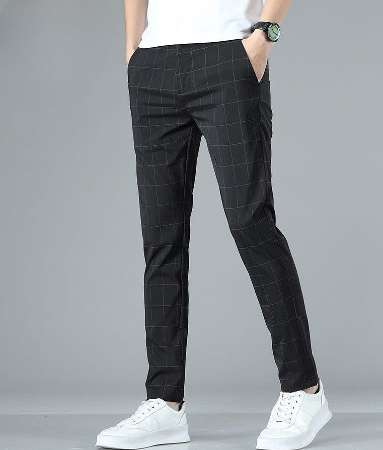Male Suit Trousers Check Cooling Ice Silk Plaid Straight Up Clothes Offer Slacks Designer Men's Summer Pants Fabric 2025 Classic