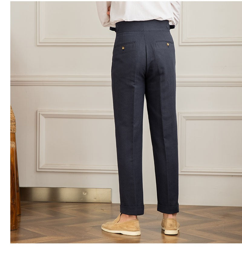 Three Gentleman Summer Naples Casual Straight Pants Men's Commuting Cotton and Linen Comfortable Breathable High Waist Pants