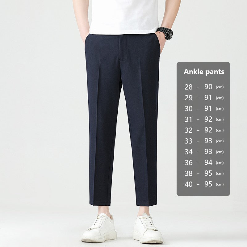 High Quality Lyocell Blend Summer Ankle Length Pants Men Business Elastic Waist Formal Suit Korean Social Work Trousers Male 40