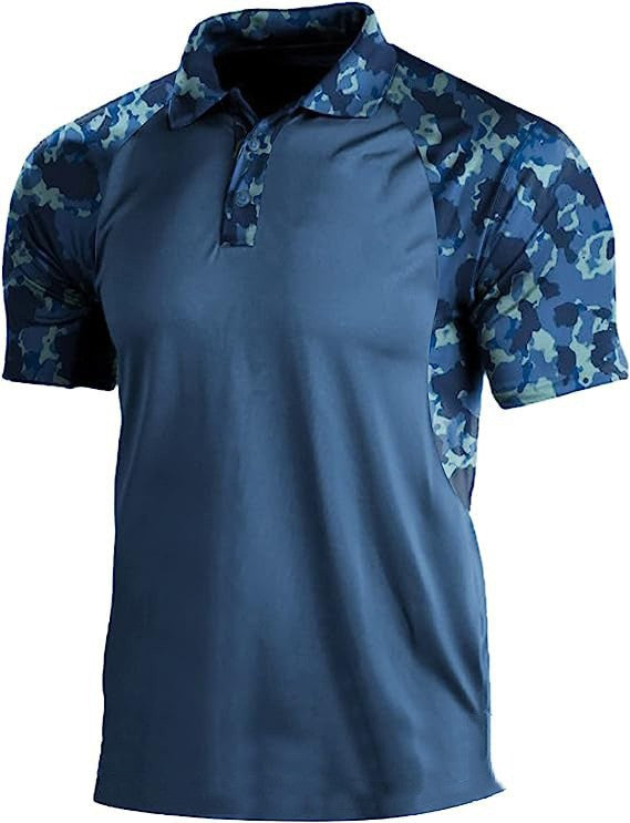 Summer Print Polo Shirts Men Fashion Camouflage Patchwork Short Sleeve Polos Outdoor Sports Fitness Tops Mens Breathable Tees