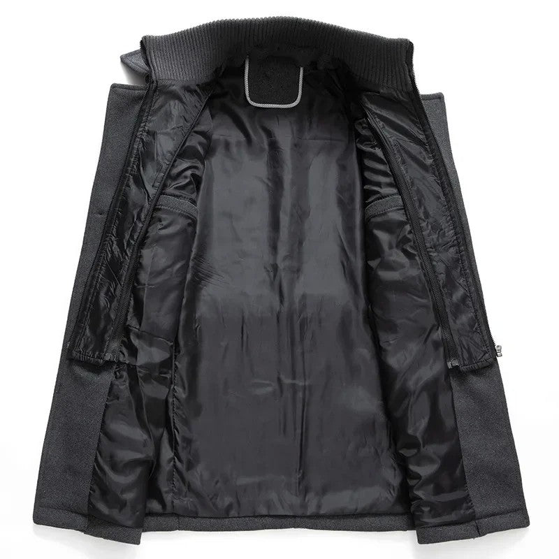 Fashion Middle Long Jacket Male Double Collar Zipper Coat Windbreak Woolen Overcoat Autumn Winter Wool Trench Coats