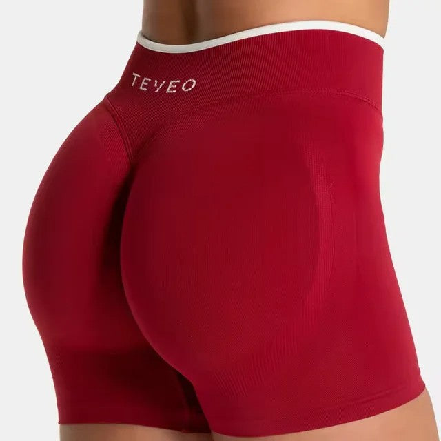 TEVEO Femmes Sans Couture Gymnase Solide Sport Allumer Court Blanc Taille Serrée Taille Haute Hanche Levage Yoga Pantalon Course