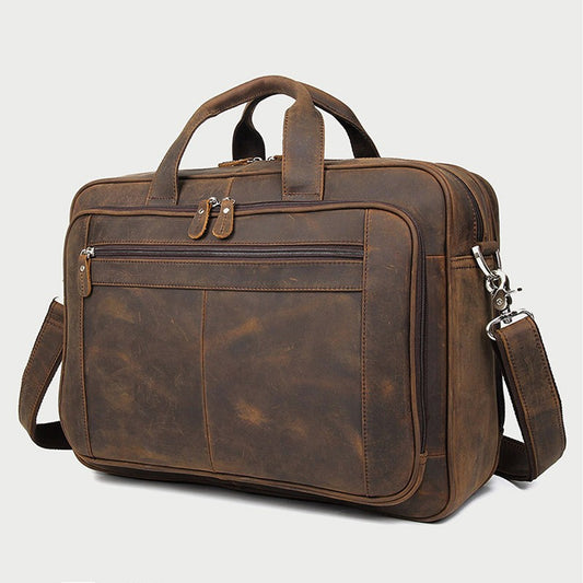 High Quality Genuine Leather Men Briefcase Business bag Crazy Horse Leather Large 17"inch Laptop Bag male Portfolio Office Case