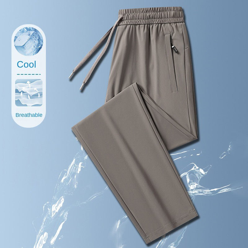 Ice Silk Men's trousers 2024 summer black-and-gray thin style business casual pants outdoor stretch breathable straight leg loos