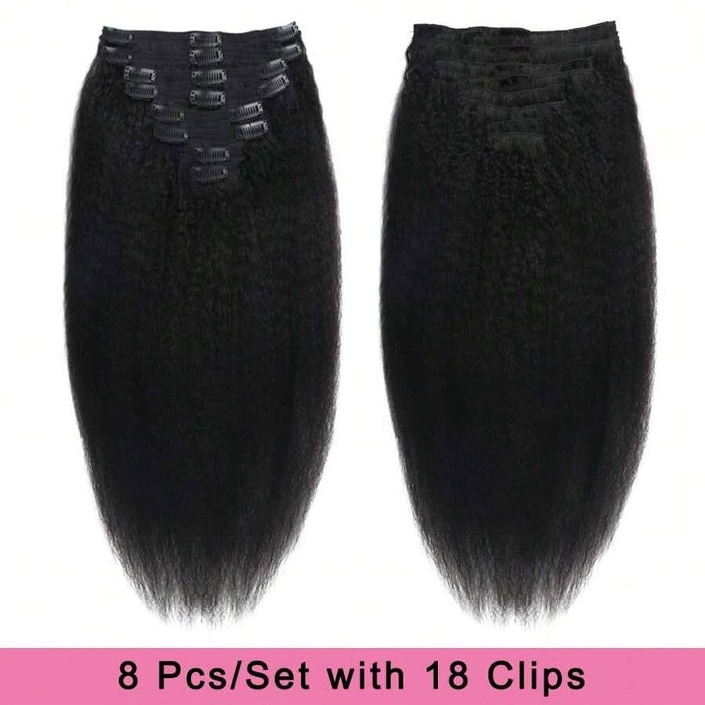 Aplique Kinky Straight 8 Peças 100g Kinky Straight Cabelo Humano Real Brasileiro Remy Aplique de Cabelo Humano para Mulheres