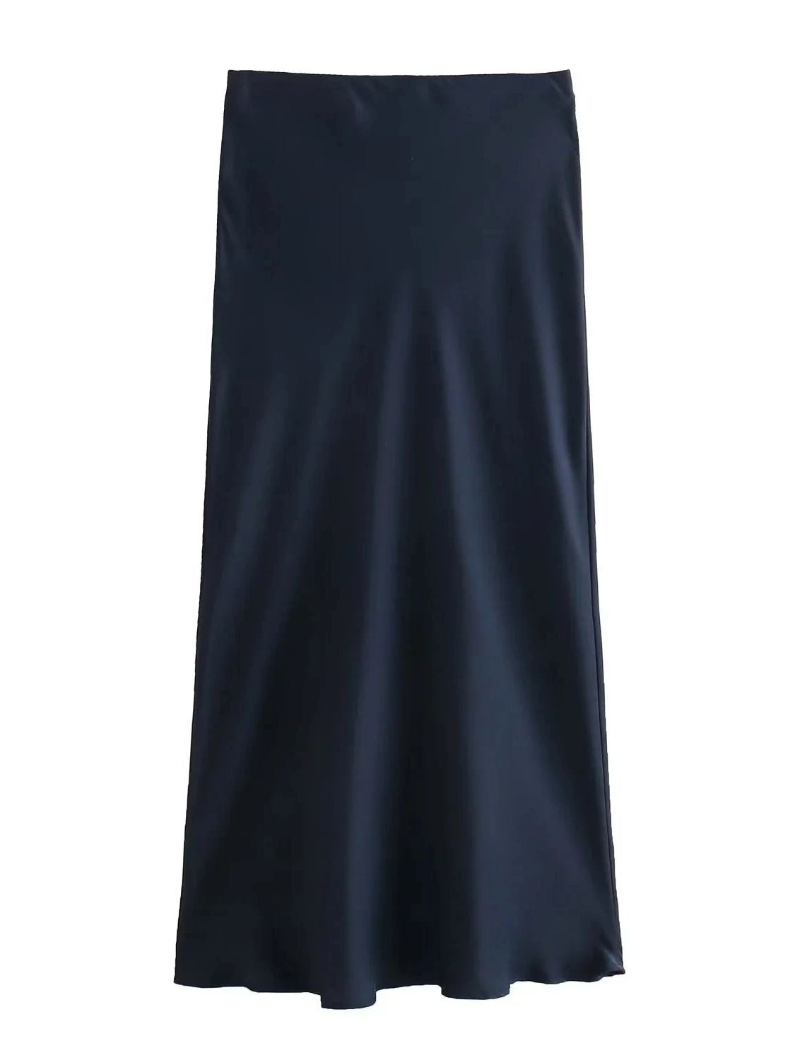 XNWMNZ Women's Fashion 2023 Flowing Satin Midi Skirt Women Vintage Elastic High