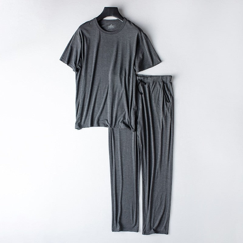 Men's spring and summer new modal pajamas two-piece short-sleeved trousers thin large size loose sports home wear suit sleepwear