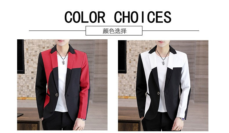 Blazer Men's Fashion Gentleman Business Outdoor Travel Color Matching Wedding Slim-fit Korean Trend Handsome Youth Casual Blazer