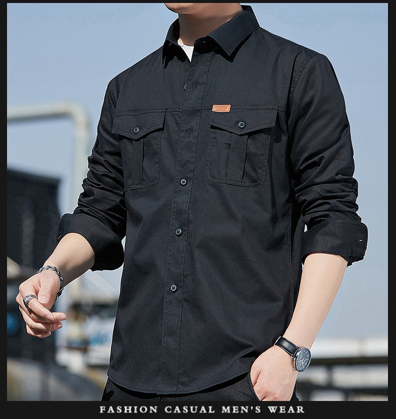 100% Cotton New Cargo Shirt for Men Long Sleeve 2 Pocket Shirts Outdoor Casual Blouses High Quality Clothing Overshirt