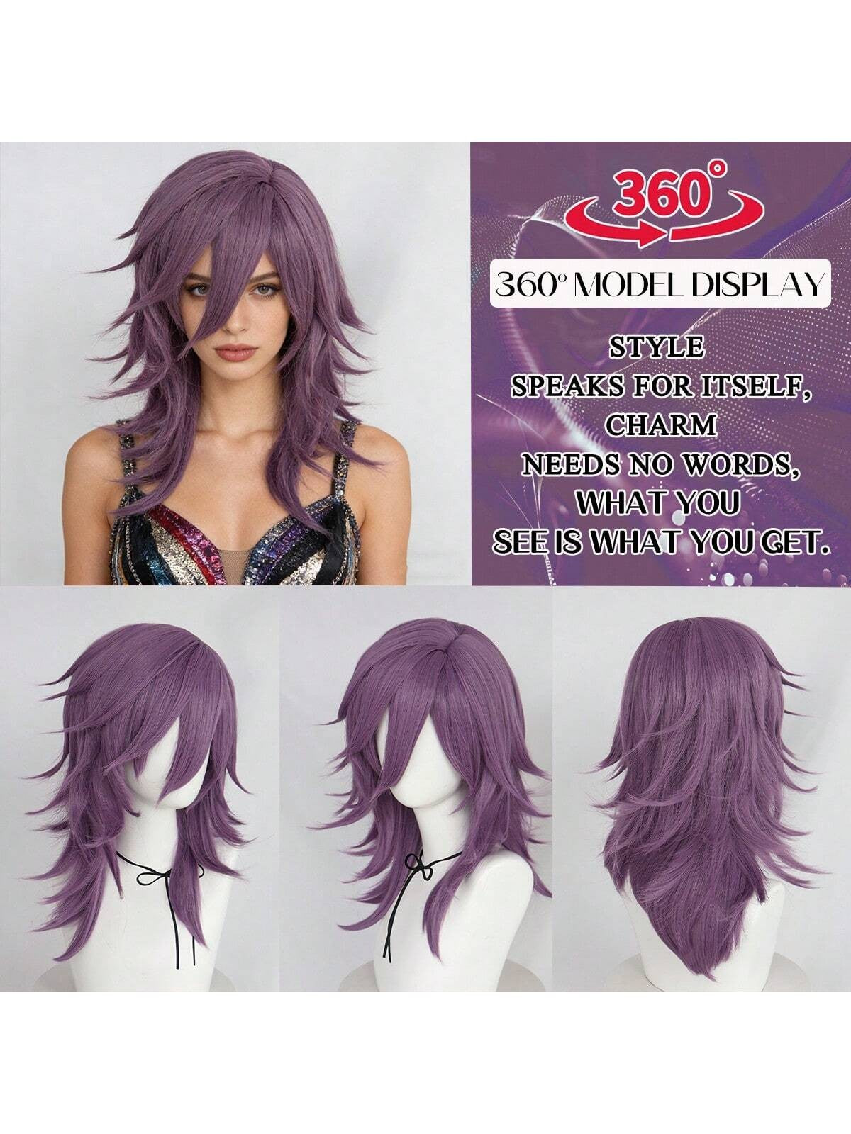 Synthetic Medium Length Fluffy Spiky Women Man Layered Straight Anime Cosplay Wig with Bangs for Halloween Party